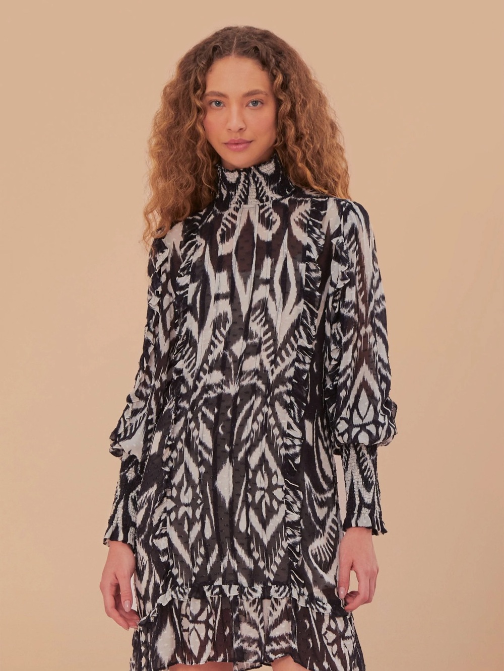 Farm Rio Pineapple Ikat Black Mini Dress
